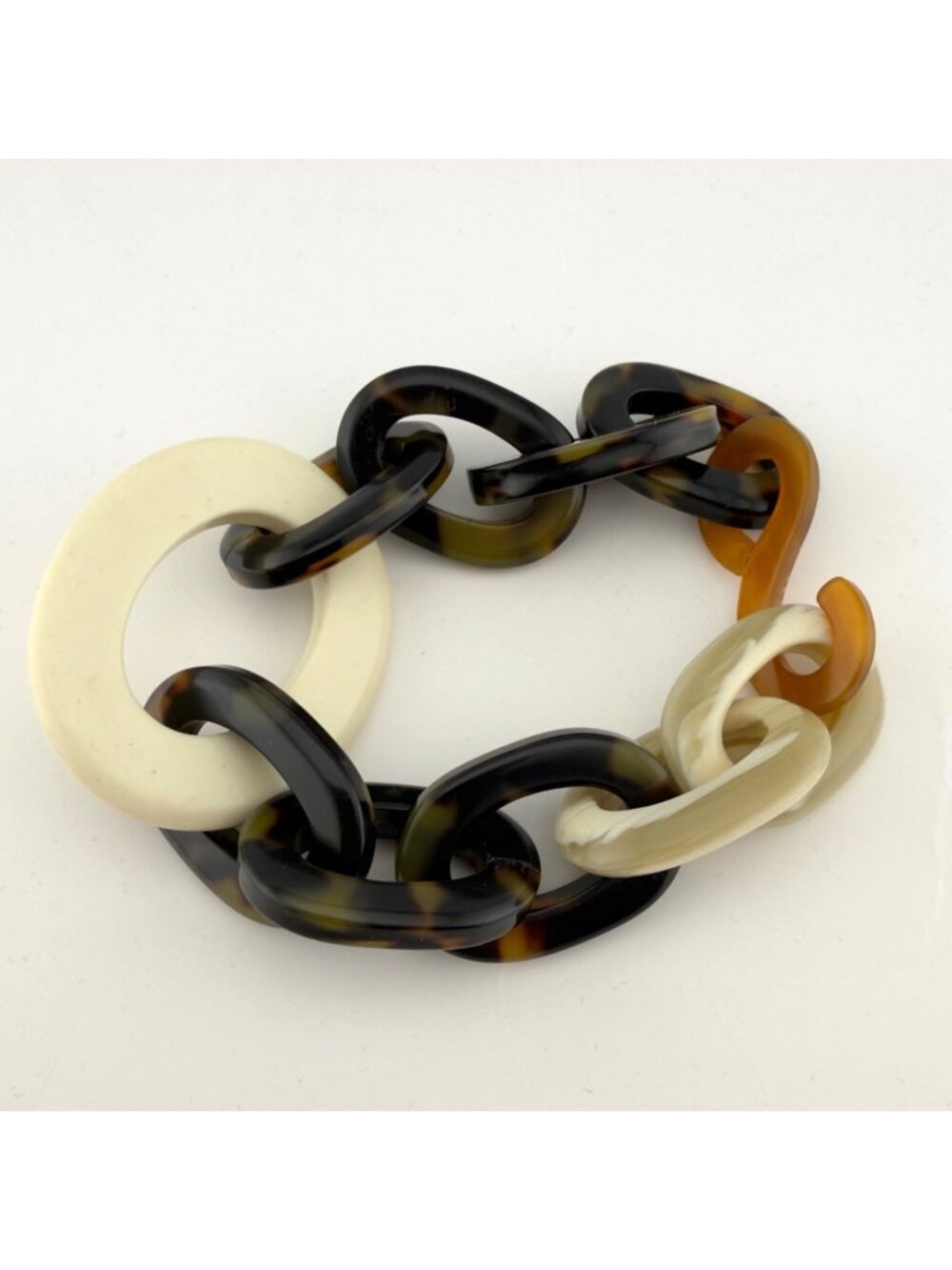 Vintage Acrylic Chunky Chain Link Statement Bracelet Brown Black Cream Modernist